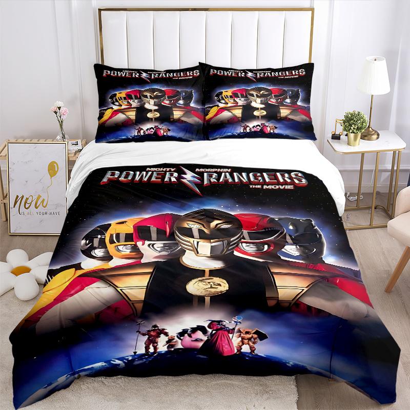 Set Copripiumino 3 Pezzi Mighty Morphin Power Rangers - Morbido e Confortevole per Camera da Letto, Camera degli Ospiti e Stanza dello Studente Set Biancheria da Letto 1 Copripiumino + 2 Federe