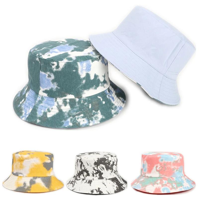 New Unisex Outdoor Tie Dye Fisherman's Hat Personality Women Double Sided Bucket Cap Europe Men Uv Protection Panama Sun Caps