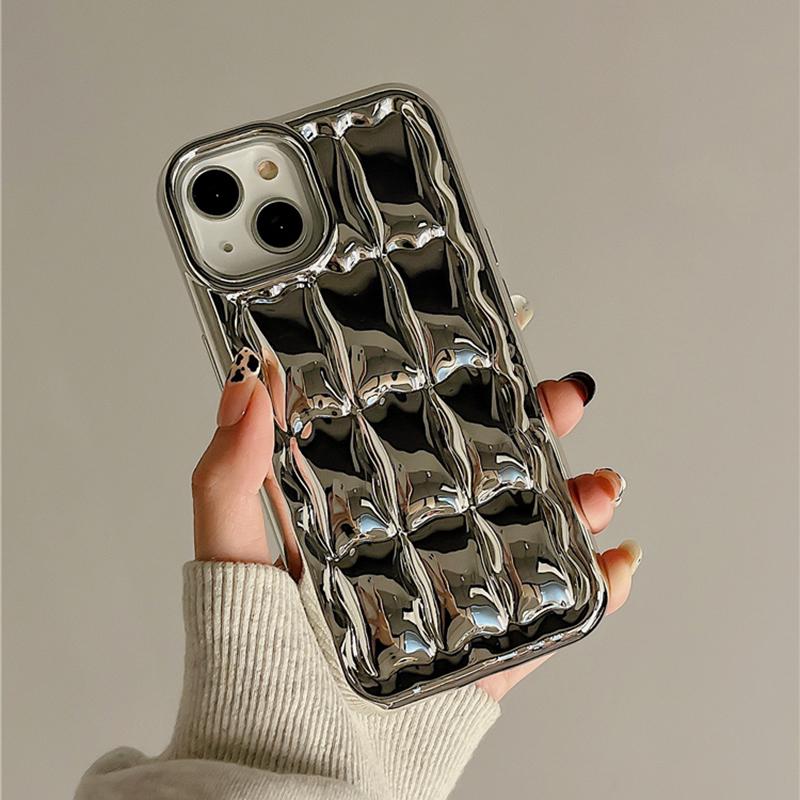 3d Plating Silver Bread Air Cushion Phone Case For Iphone 14 13 12 11 Pro Max Solid Color Shockproof Soft Silicone Cover
