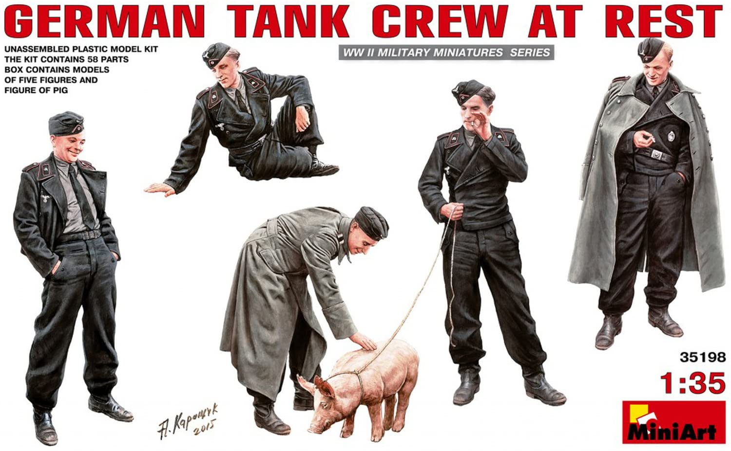 

Miniart scale German Resting Tank Crew Figures figures 1 Plastic Model Kit MA35198 1/35 (5 & pig)
