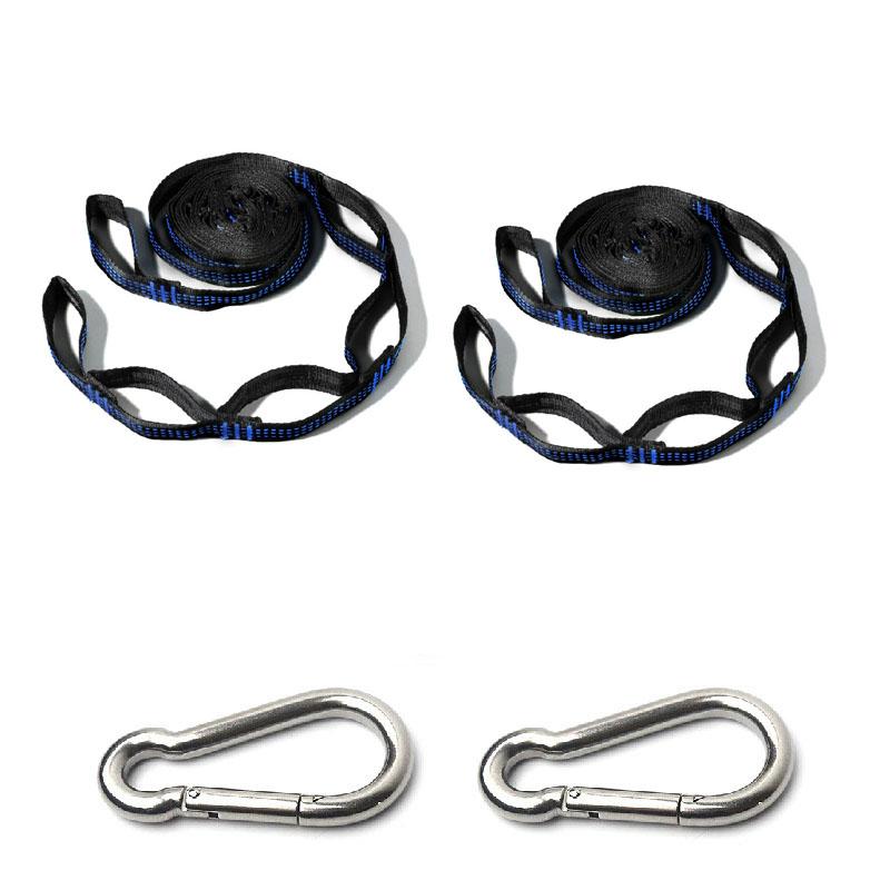 Correias De Poliéster Reforçado Para Acampamento AO Ar Livre Black Hammock Straps 5 Ring Alta Carga-rolamento Farpado 2pcs