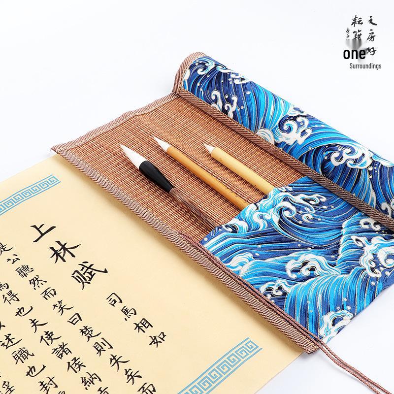 Bamboo Roll-Up Calligraphy Brush Bag: Chinese Style Pen Storage for Four Treasures of the Study