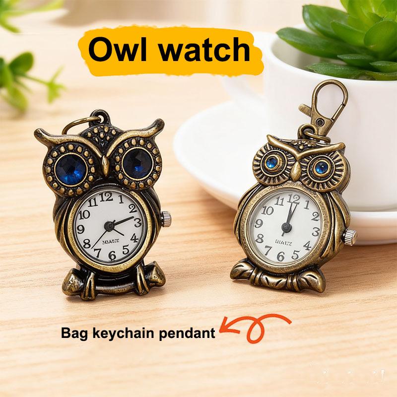 Tiny Cute Owl Shaped Pendant Pocket Watch For Kid Men Women Retro Quartz Pocket Clock Gifts Arabic Numerals Dial