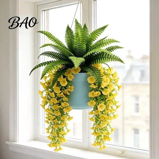 Fiori Artificiali da Esterno Piante Finte da Appendere, Rampicanti Resistenti ai Raggi UV, Edera Fiori di Seta Realistici Decorazione Finta Interno Camera da Letto Soggiorno Parete Boho
