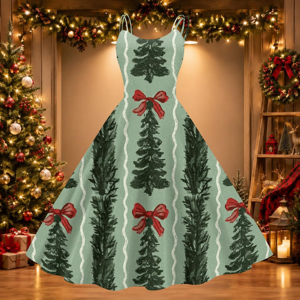 Women's Christmas Print Off-Shoulder Sexy Retro Party Dress for Holiday Celebration