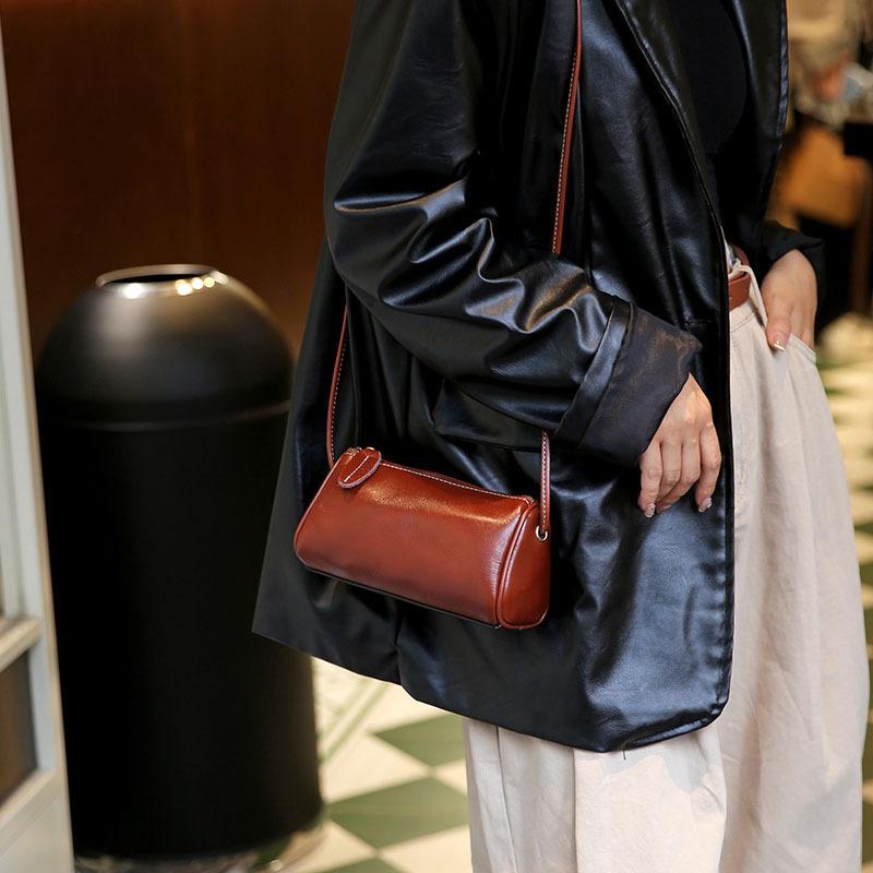 Summer New Lightweight Crossbody Small Bag Vegetable Tanned Soft Cowhide Leather Texture Mini Mobile Phone Pillow Bag