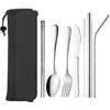 Portable Silverware Set With Case Stainless Steel Design Durable Mirror Polished Smooth Easy To Carry For Outdoor Camping Picnic Include Utensils