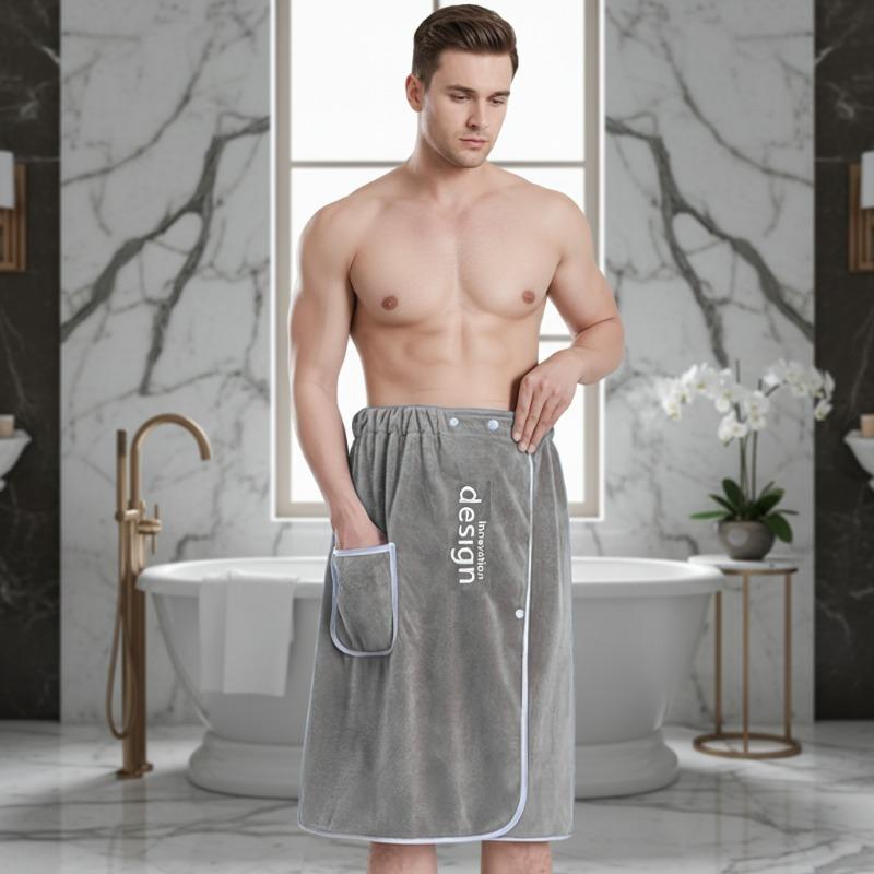 1PC 140x70cm Coral Fleece Absorbent Men's Wearable Bath Towel with Pocket Soft Spa Sauna Wrap Embroidered Bathroom Supplies