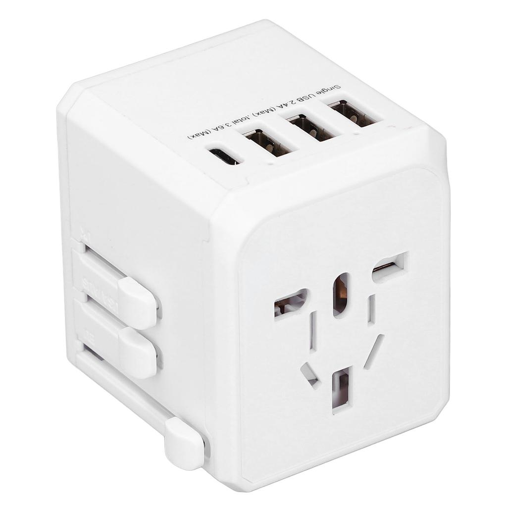 Reseadapter med 3 USB A 1 USB C Bärbar Tyst Resespänningsomvandlare för Hårtork