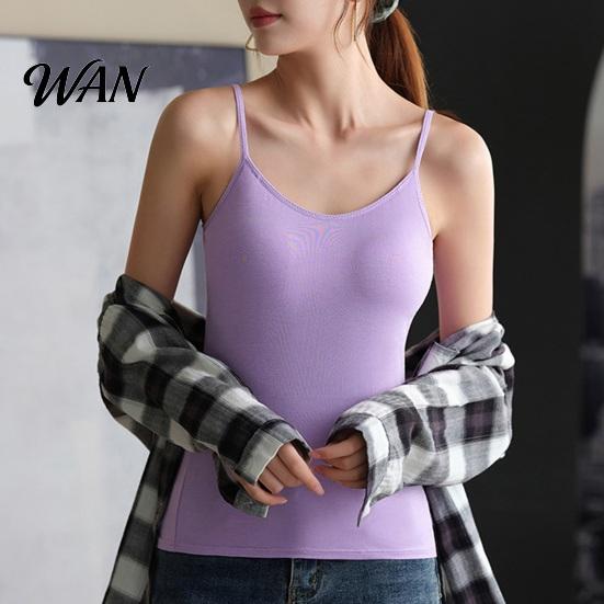 Top na cienkich ramiączkach Damskie topy cami z wkładkami Podwójnie podszywane koszulki camisole Fitness z wbudowanym biustonoszem Dopasowany Basic Letni Do wyjścia Oddychający
