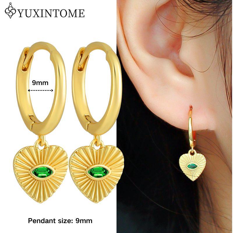 YUXINTOME 925 Silver Ear Needle Zircon Hoop gold Earrings For Women Square Plate Pendant Cutout Heart Earrings Fashion Jewelry