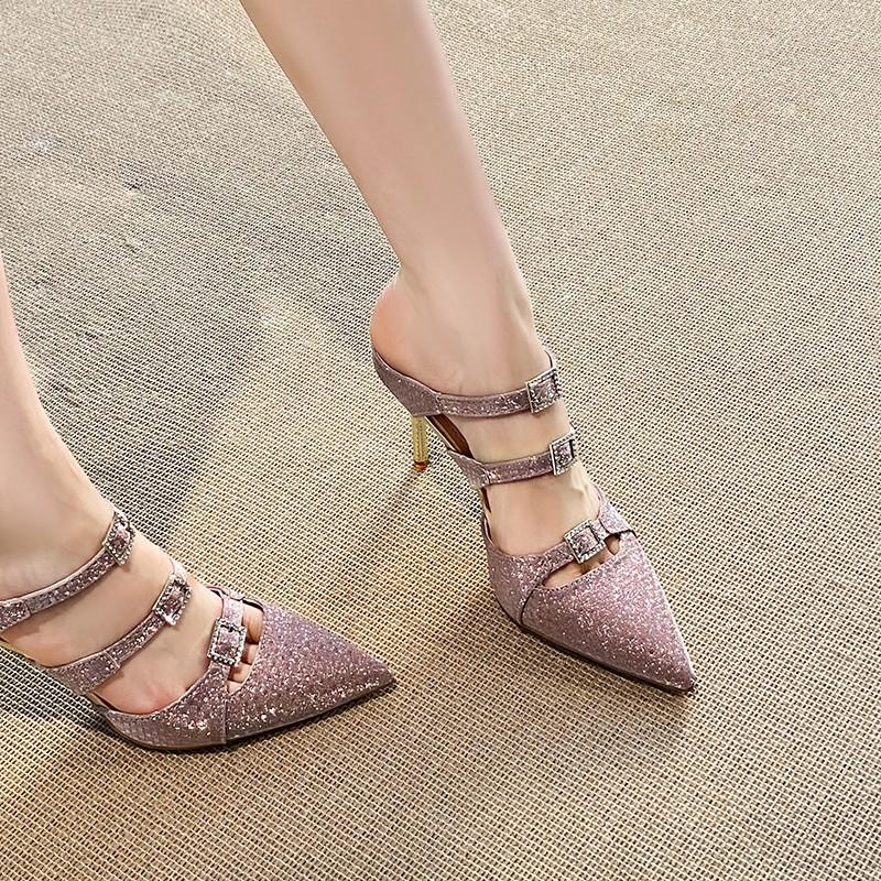 Fashion 2025Summer New Open-toed Rhinestone Sequins Pointed High Heels Women's Stiletto Sandals