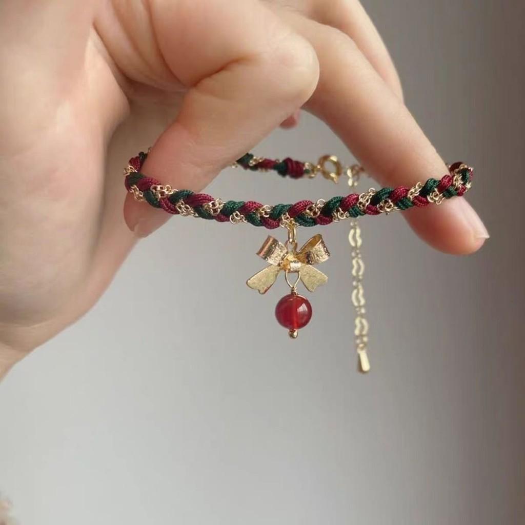 White Unique Red And Green Bow Knot Fashion Bracelet For Women Perfect For Gifts Travel