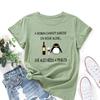 Inspirational Letters Red Wine Penguin Pattern Loose Round Neck Short Sleeved Women's T-shirts