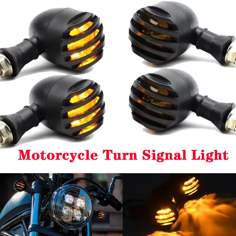Motorcycle Plastic Turn Signal DRL Retro LED Black Grid Brake Light For Cafe Racer Bobber Chopper For Harley Sportster Yamaha