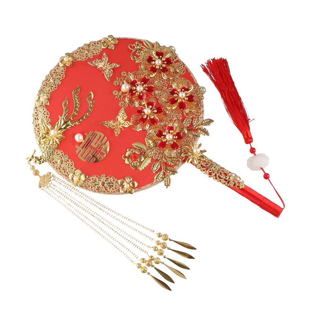 Chinese Wedding Decorative Ancient Style Hand Bouquets Chinese Fan Bridal Group Fan Embroidery Fan