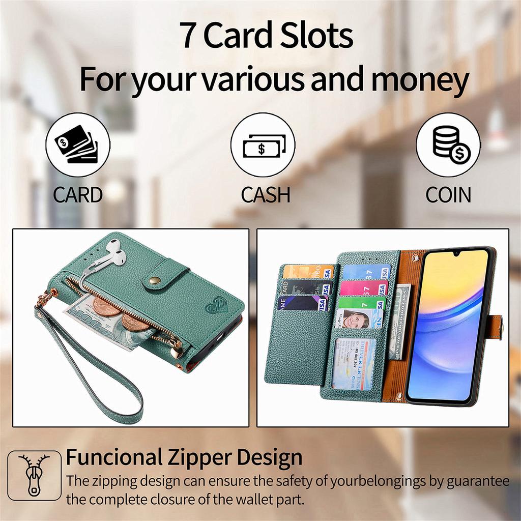 For Samsung Galaxy A15 4G/5G Phone Case Heart Pattern Leather RFID Blocking Cover