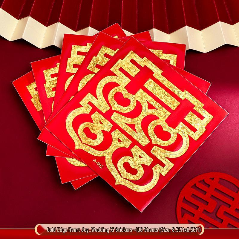 Mini Double Happiness Wedding Stickers - Self-Adhesive Red Seals for Envelopes and Egg Decorations