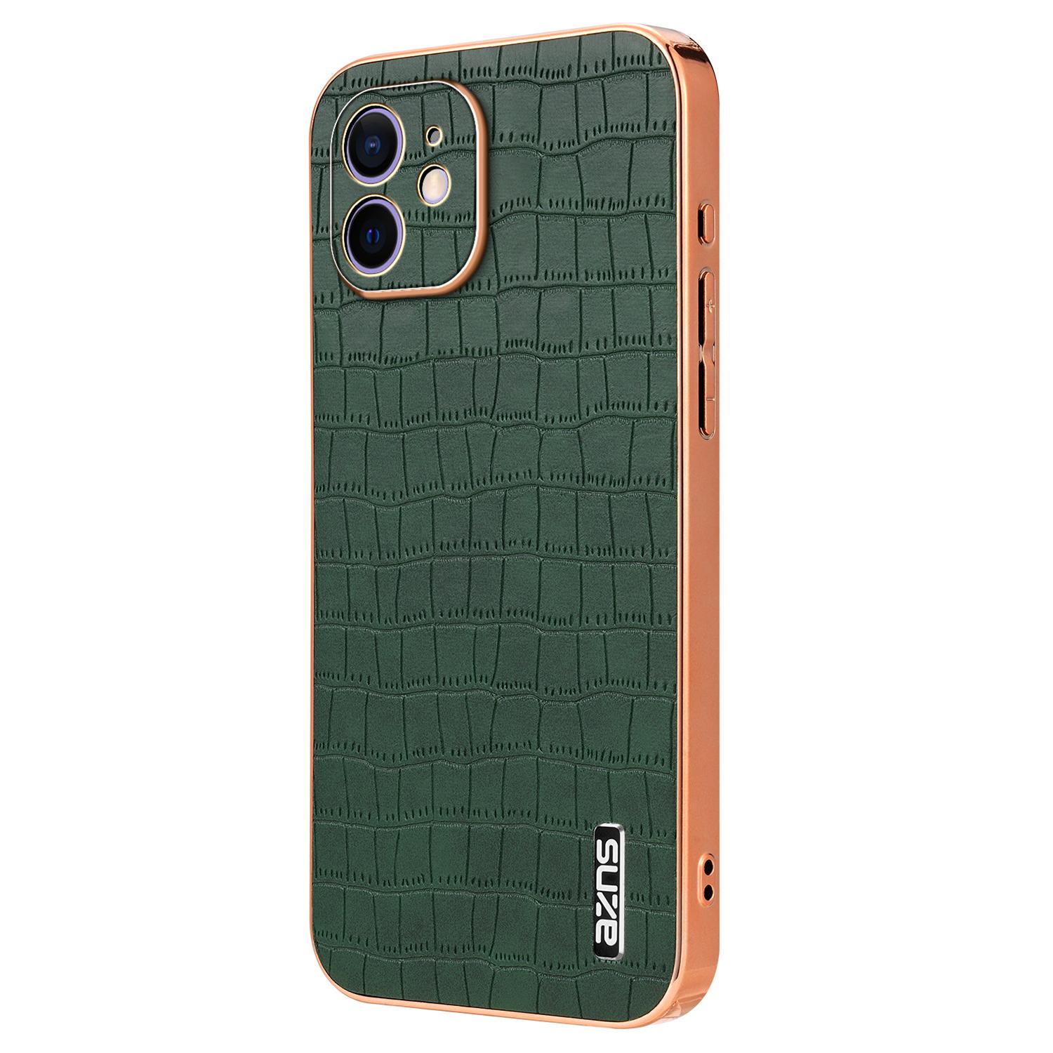 

For iPhone 12 Case Crocodile Texture PU+TPU Shockproof Phone Cover Green