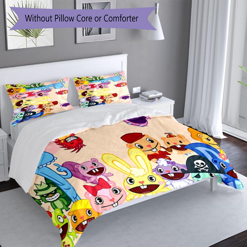 3pcs Happy Tree Friends Pattern Bedding Set Duvet Cover Set Includes Duvet Cover &pillowcases, Perfect All Season Bedroom Decoration & Gift