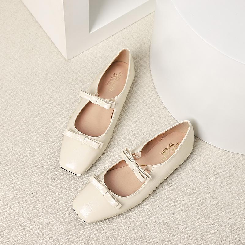 Women's 2026 Bow Single Strap Mary Jane Flats - Square Toe, Shallow Mouth, Flat Bottom