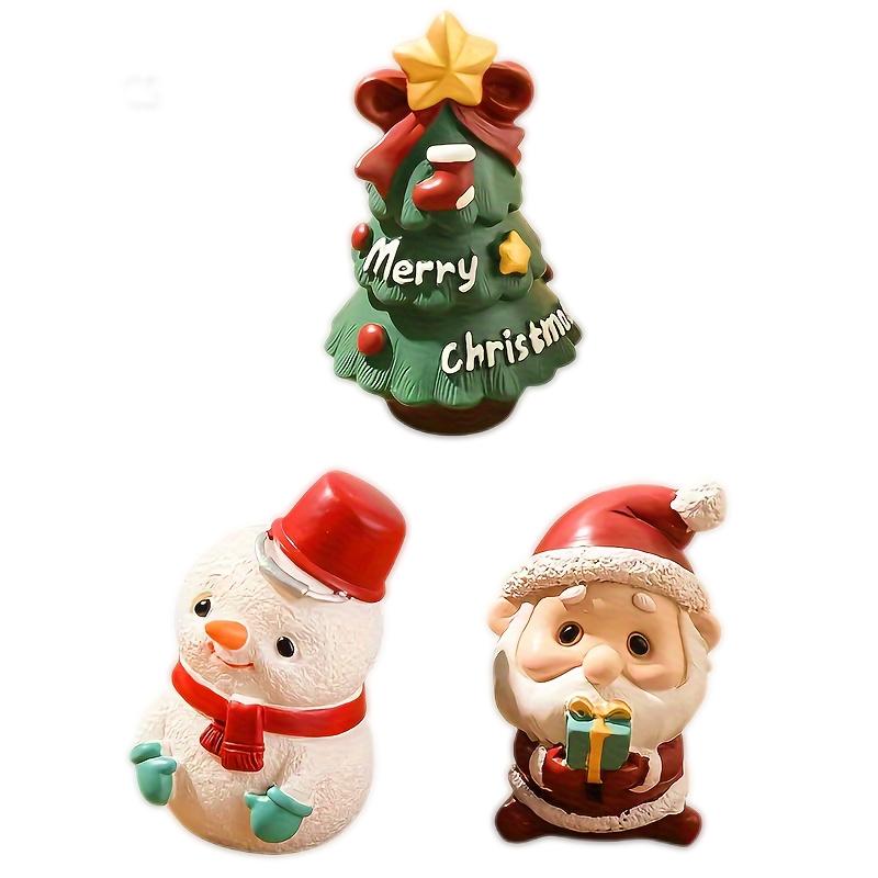 6pcs Resin Christmas Decor Set Mini Xmas Tree, Santa Snowman Figurines for Desk and Shelf Display Perfect Holiday Gift for Home, Office, and Party