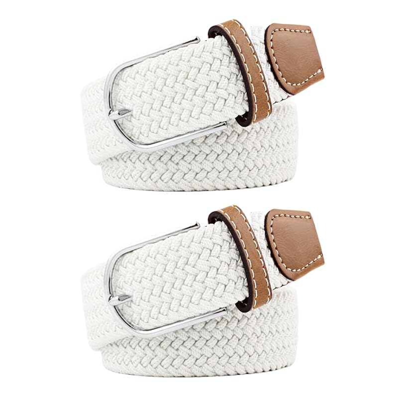 

[RAKUKOU] belt men s mesh belt Set of 2 Free size adjustment braid ladies elastic belt extend casual business gentleman (white, 105CM)