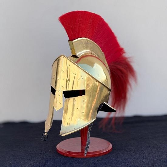 Spartan Helmet  Golden King Leonidas 300 Movie Authentic Replica Steel Knight Helmet with Wooden Stand