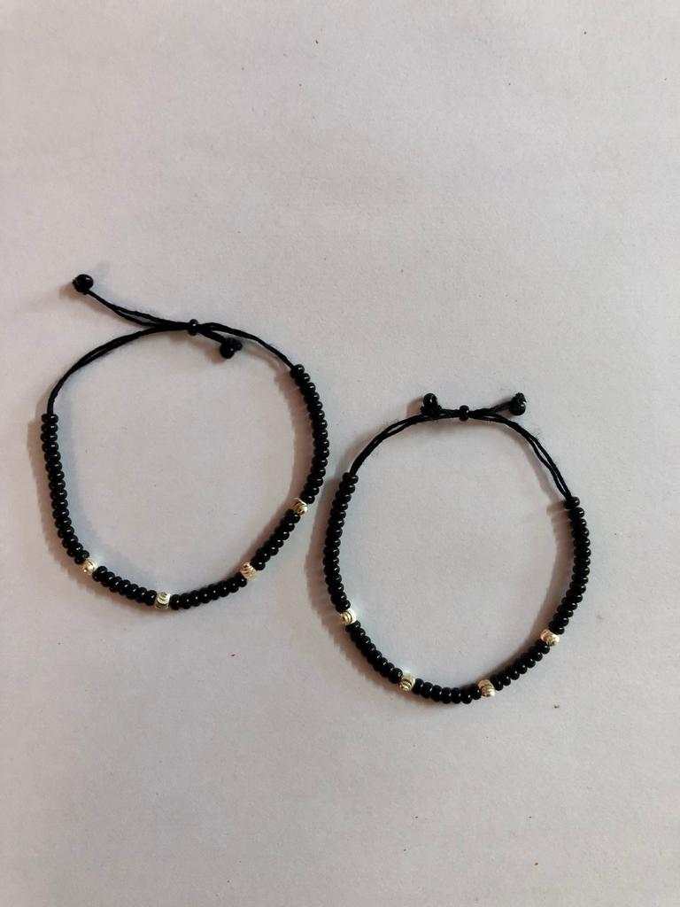 925 Silver Evil Eye Bracelet Set: Black Bead Amulet, Adjustable