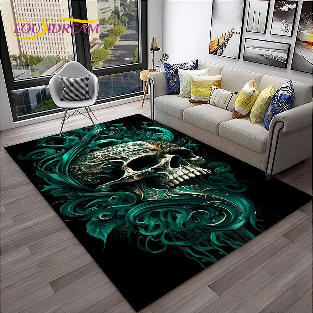 3D Gothic Horror Skull Carpet Rug for Home Living Room Bedroom Sofa Playroom Doormat Decor,Kid Game Area Rug Non-slip Floor Mat