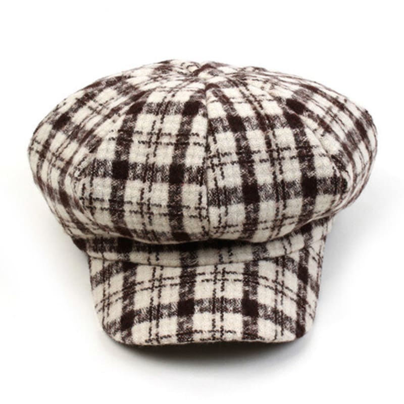 Universal Chemistry Soft Check Wool Brown Newsboy Cap