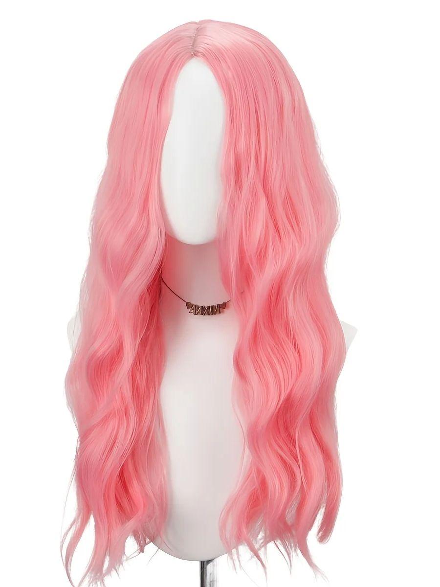 

Pink valentine big wave wig high quality synthetic long curly wig women wig