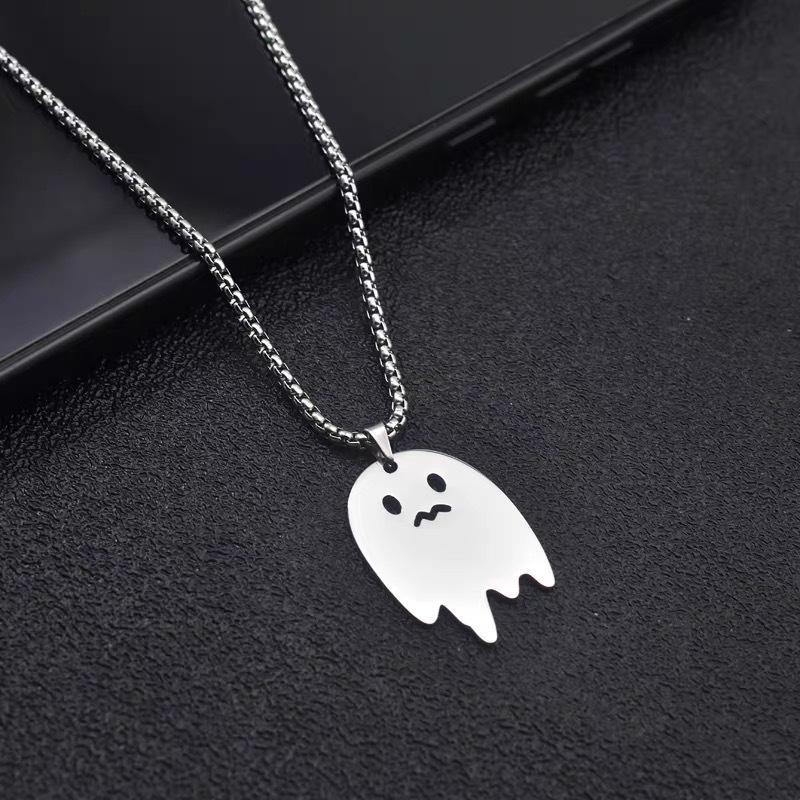 Ghost Goblin Pendant Necklace: Hip Hop Style, Titanium Steel, Unisex Accessory for Students and Couples