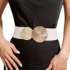 Solid Color Women Waist Belt Waistband Slimming Wide Elastic Belt Coat/Dress Accessories Chunky-Gold Discs Round Belts