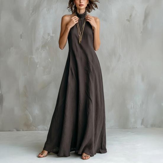 Women Summer Halter Neck Maxi Dress Casual Sleeveless A-line Long Dress Casual Beach Vacation Flowy Sundress