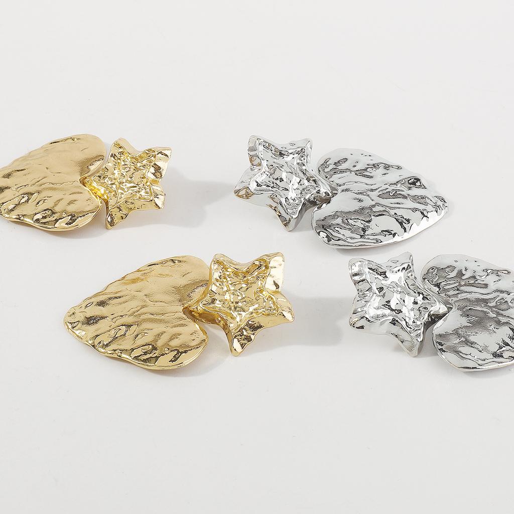 Women Fashion European American Retro Heart Dangle Earrings Star Irregular Tin Foil Surface Creative Punk Elegant Ear Jewelry