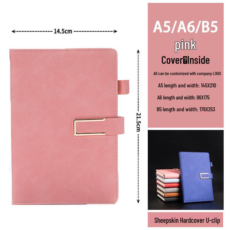 A5 Sheepskin U-Clip High-End Business Notebook with Customizable Logo and Retro PU Style.