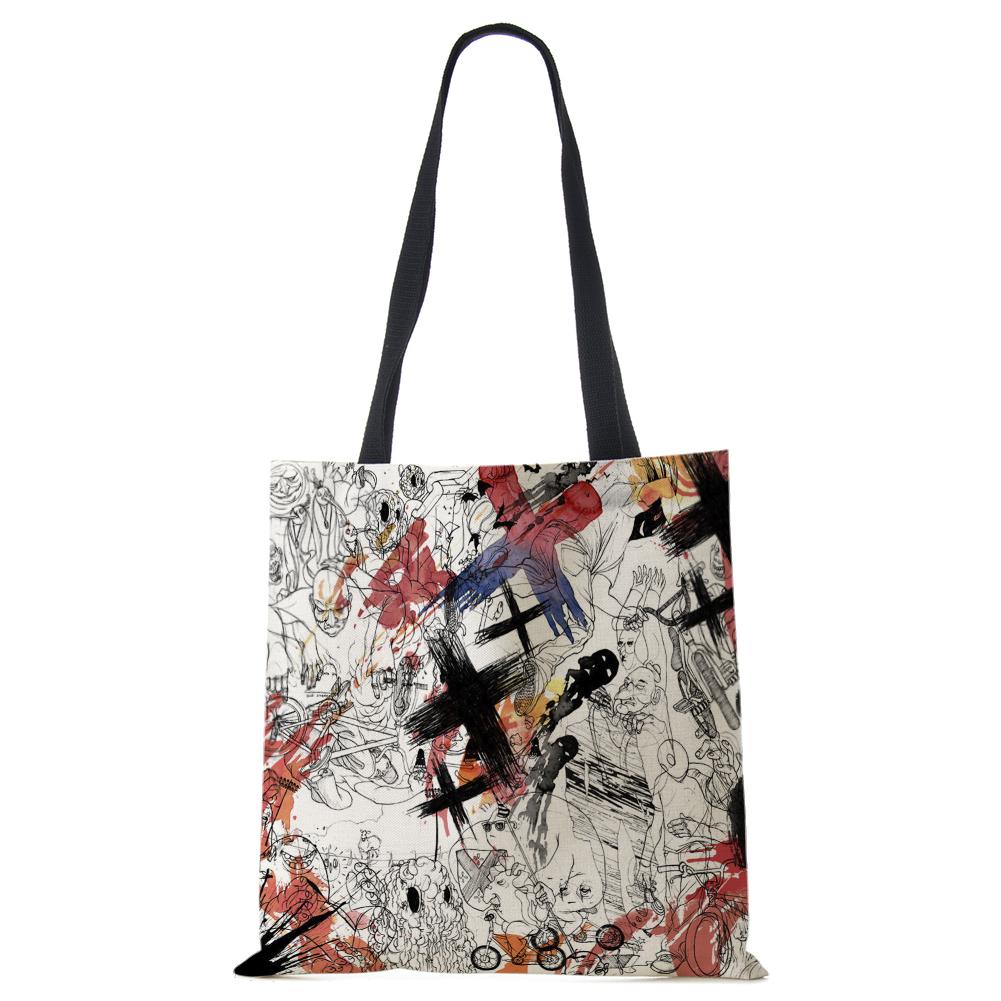 Abstract Print Casual Shoulder Bag Women Canvas Shopping Reusable Tote Bag 2022 Harajuku Travel School Book Beach Handbag CLE