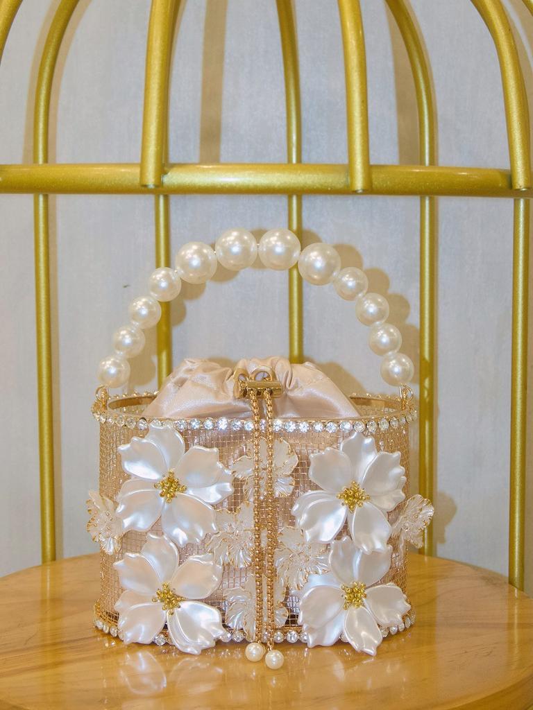 Hollow Out Metal Cage Handbag Women's Flower Clutch Purse Crystal Shiny Rhinestone Diamond Evening Bag Wedding Party