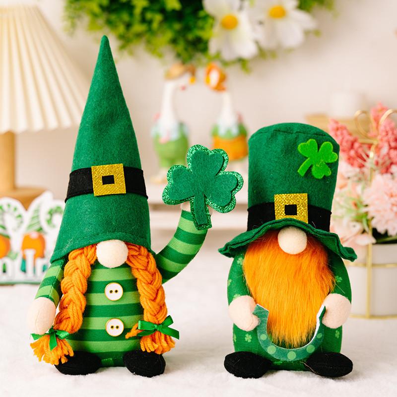 Festival Leaf Green Decorative Gnome Figurine With Striped Design Perfect Celebrations For