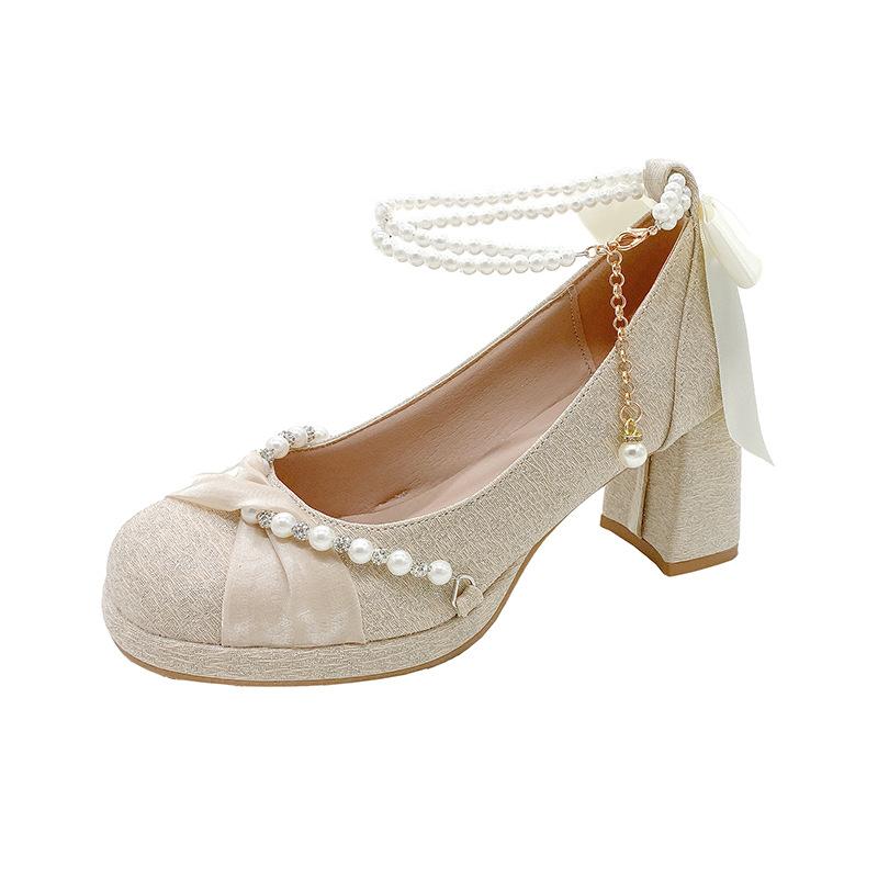 French Mary Jane High Heels Femininity Advanced Not Tired Feet Hexiu Wedding Dress Two Wear Bride Engagement Thick Heel Shoes