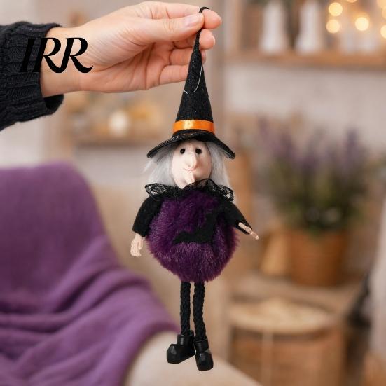 Seasonal Holiday Decoration Halloween Plush Pom Hanging Decoration, Pumpkin/Ghost/Black Cat/Witch Doll Witch Ornament for Tree, Porch, Window