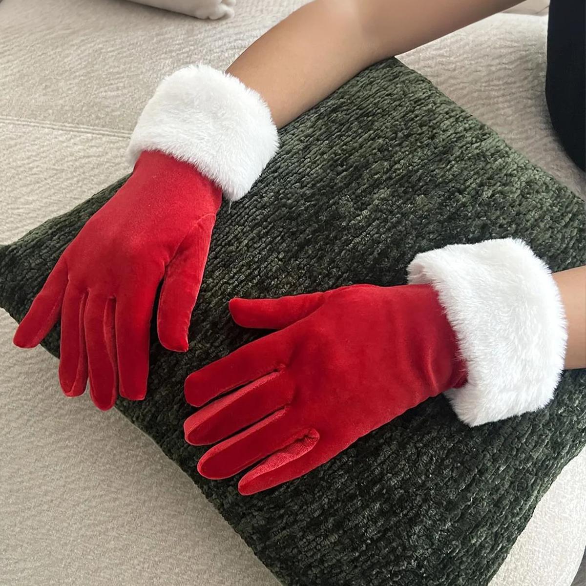 

Christmas Party Etiquette Performance Gloves Womens Velvet Winter Warm Short Gloves Cycling Driving Running Outdoor Activities One Size