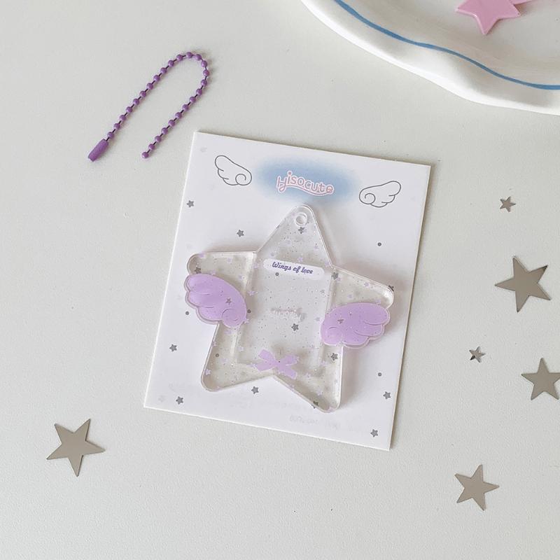 

1pcs Cute Wing Star Acrylic Photocard Holder Keychain 1 Inch ID Photo Display Sleeve Kpop Card Holder Keychain Pendant Fans Gift