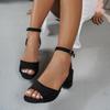 Fashion 2025 European and American Colored Plus Size High-heeled Sandals for Women New Round Toe Fashionable Thick Heel Sandals