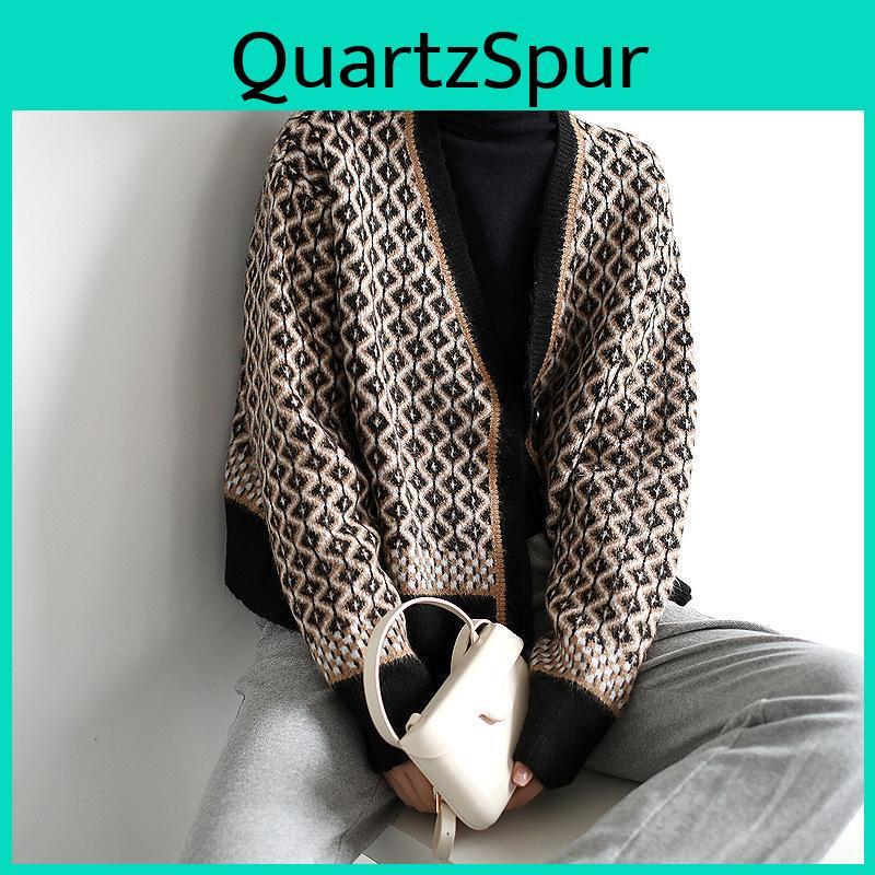 Diamond Women Autumn Twinflames Winter Pattern Knitted Cardigan Sweater Jumper Long Sleeve Buttonup Female Outerwear