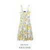 Kaslead New Arrival Women's Clothing Fashion Style Blended Linen Print Midi Skirt Dress 3611306