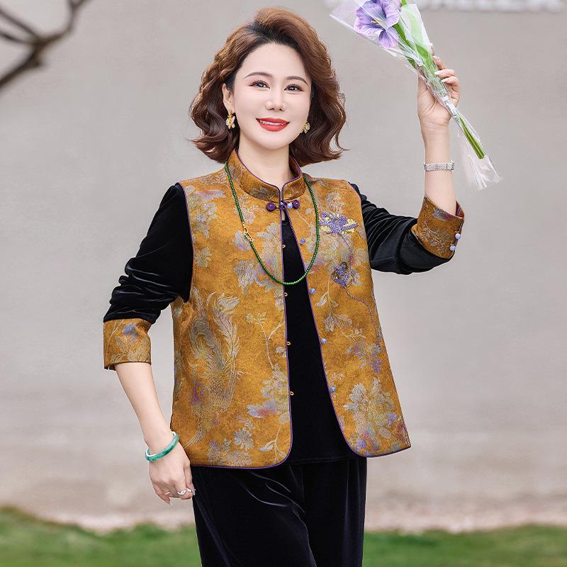 

Elegant Gold Velvet Suit Set for Middle-Aged & Elderly Women - 2026 Spring/Autumn Collection 2XL [105-120 lbs]