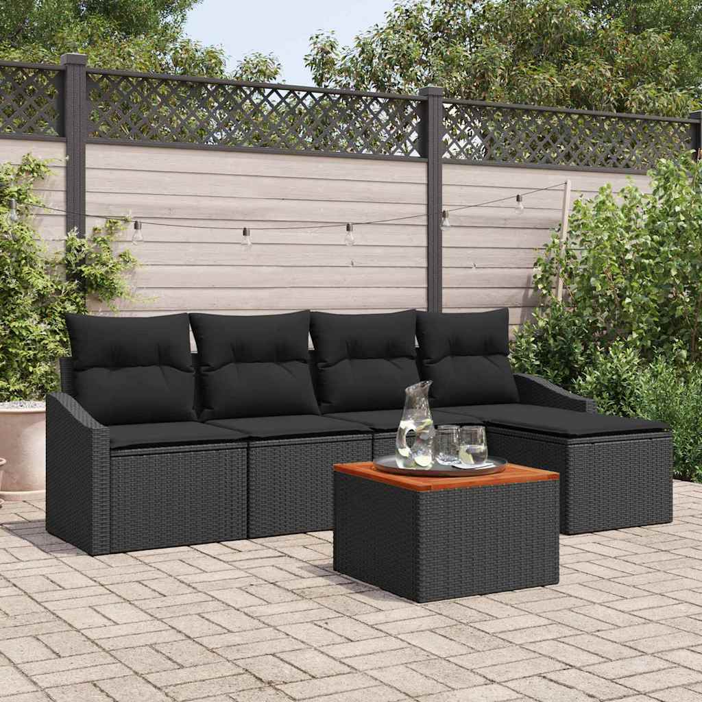 Garden Sofa Set with Storage 6 pcs Black Poly Rattan