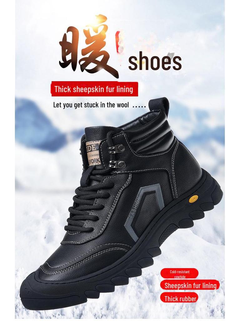 Herren High Top Leder Winterstiefel mit verdicktem Wollfutter